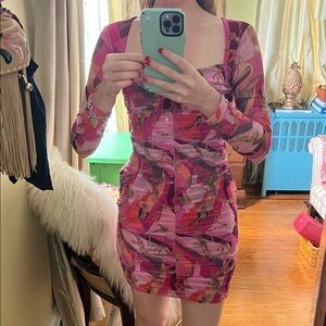 L’Agence Pink Long sleeved ruched dress